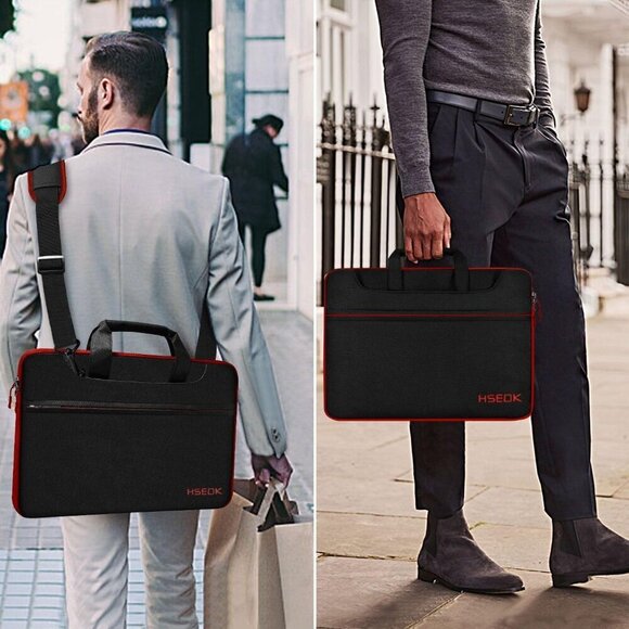 ✨ Men Black Shoulder Bag Compatible Briefcase with Front Inverted Laptop Bag - Picture 6 of 6